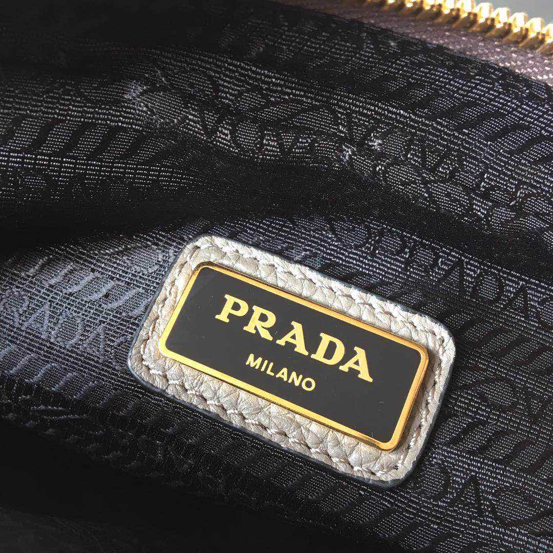 Prada Leather Shoulder Bag Handbag Tote Grey/Gold 1BH082